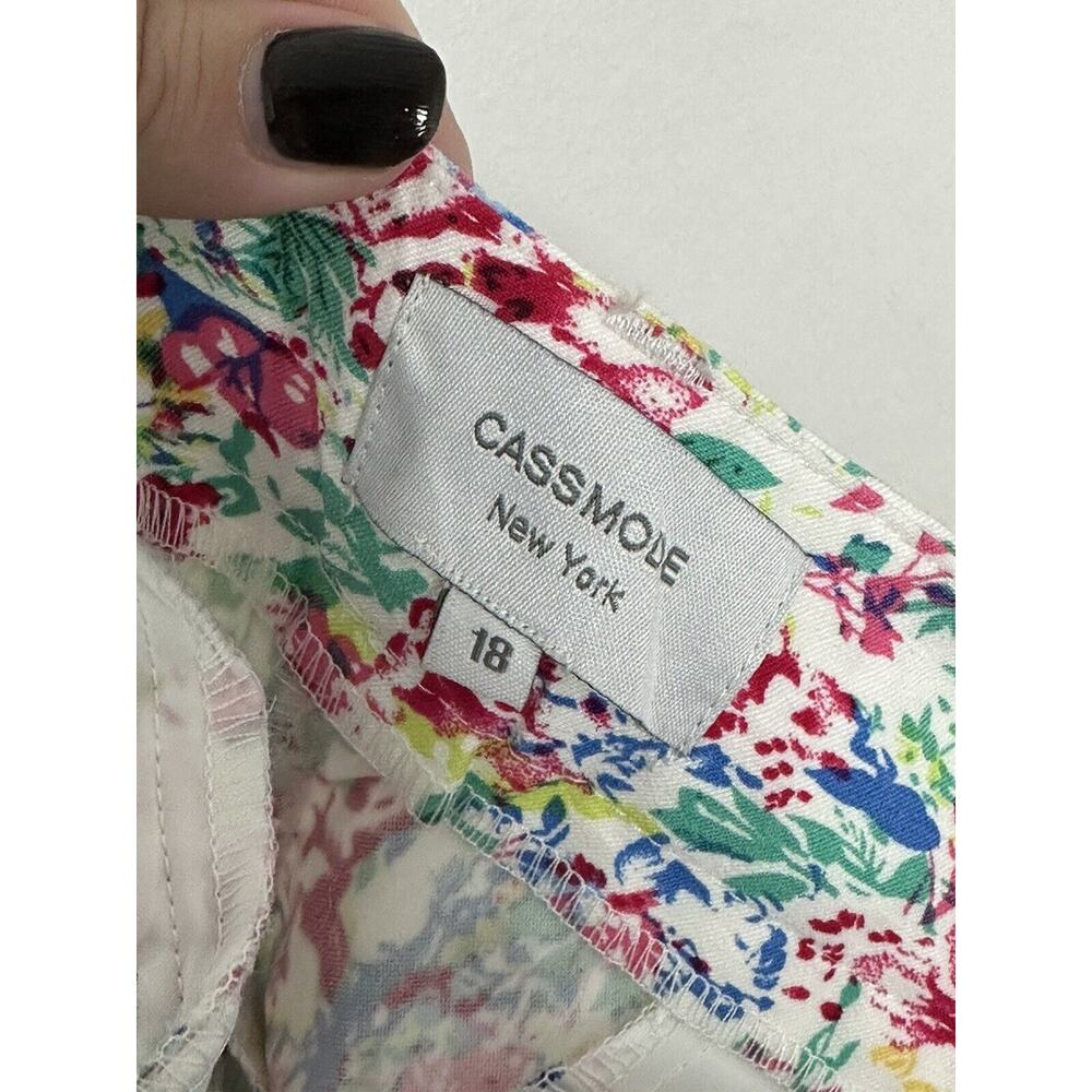 Cassmode New York White Floral Pants Chinos Crop Stretch Cotton Capri Sz 18 New - Picture 3 of 6